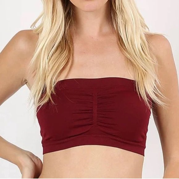 NEW Burgundy Seamless Bandeau Tube Top with built in Bra - Picture 3 of 3